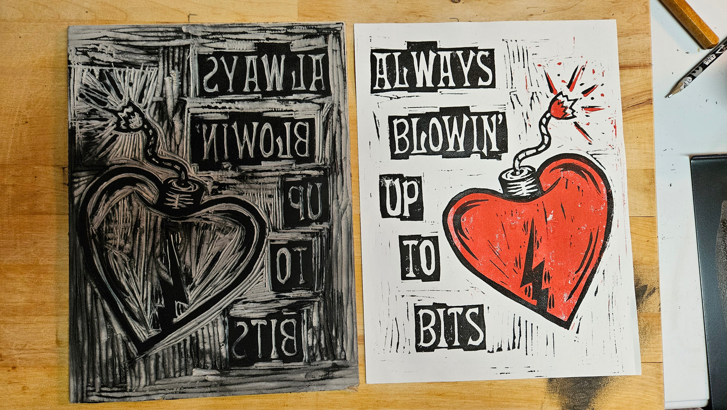 Blowin' Up to Bits Block Print (9x12in)